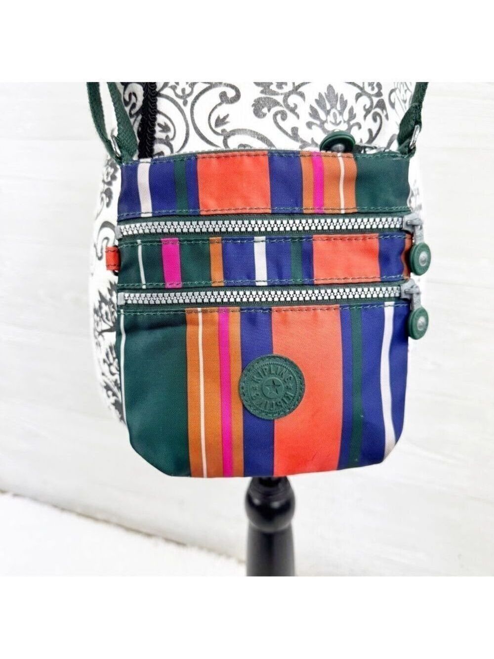 Kipling Alvar Rainbow Striped Nylon Crossbody Purse